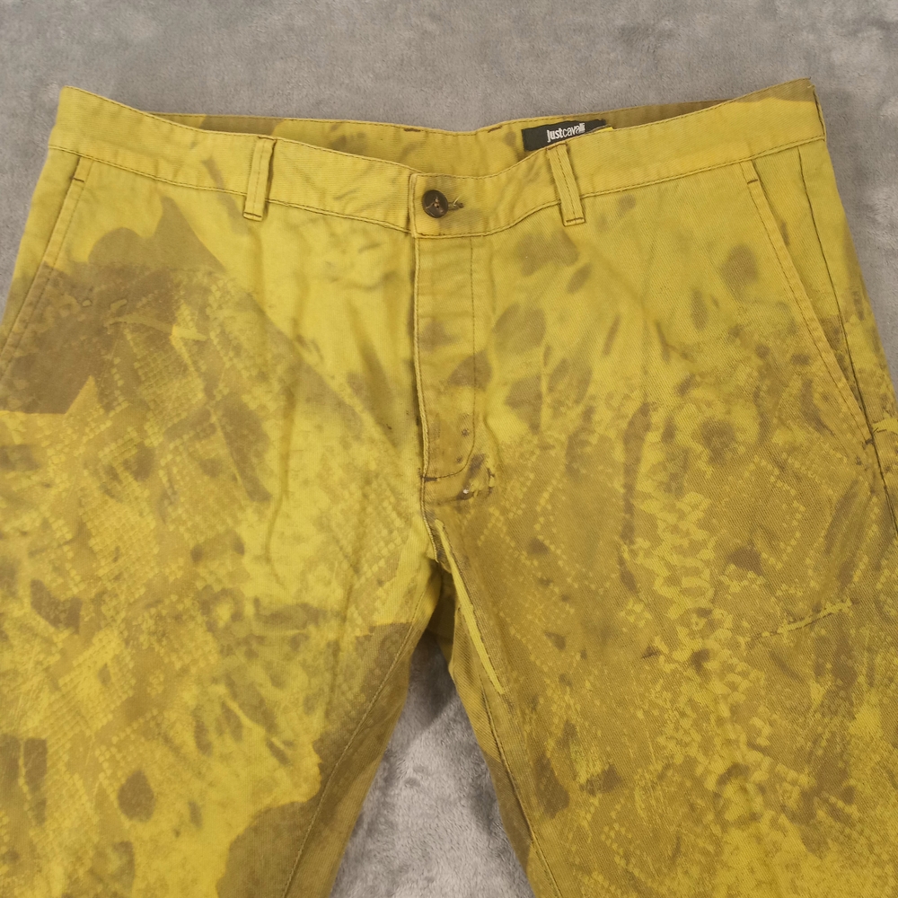 Just Cavalli men's jeans, Size 36, Yellow Lemon brown spash Distressed print - Picture 4 of 16